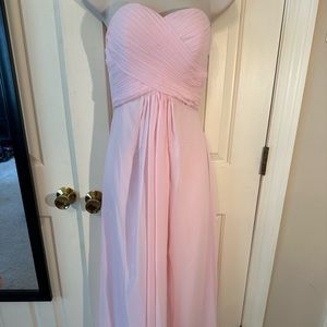 Soft pink zip up chiffon evening gown in size medium with optional straps.